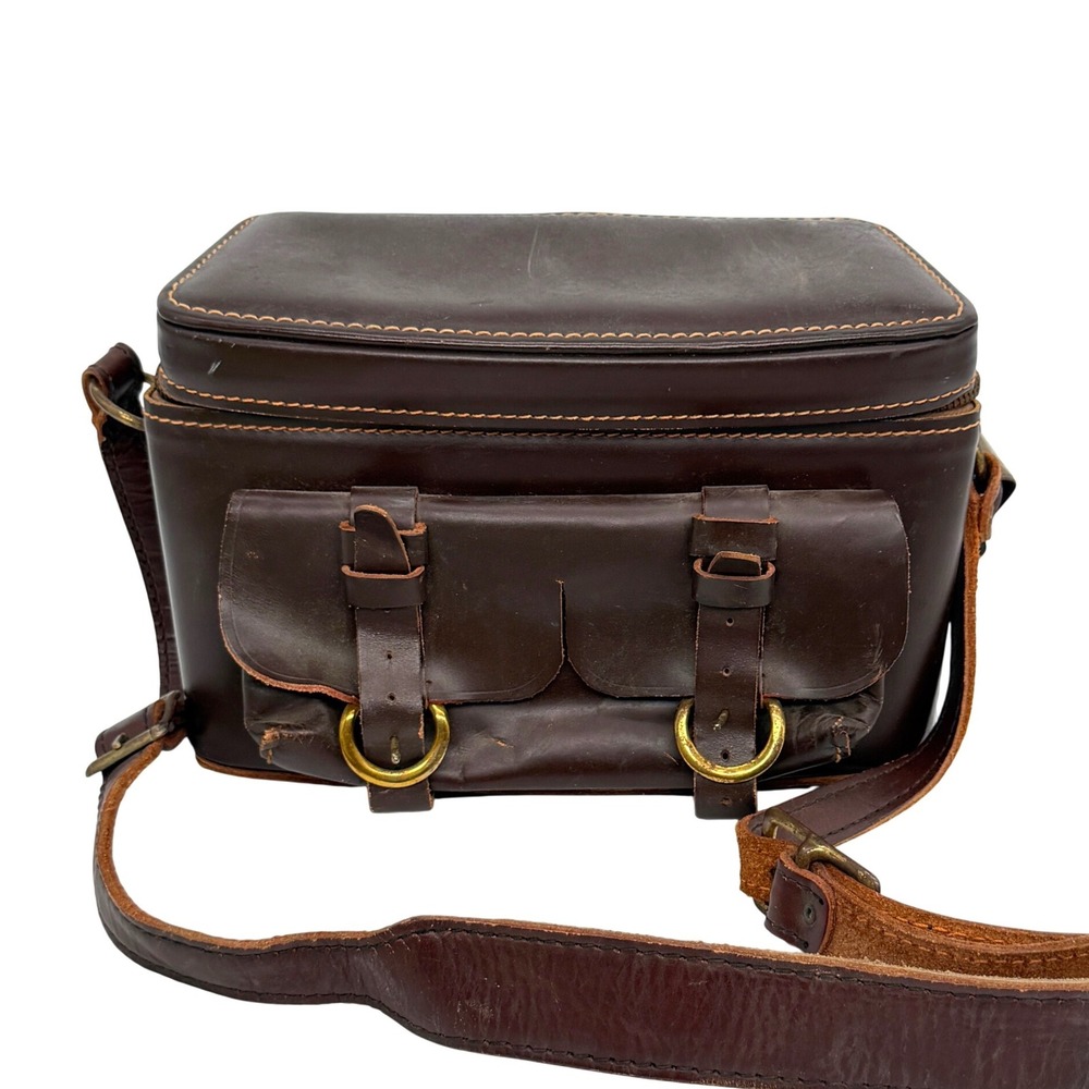 Vintage Coast Dark Brown Top Grain Leather Camera Bag Velvet Lined 11x5x7